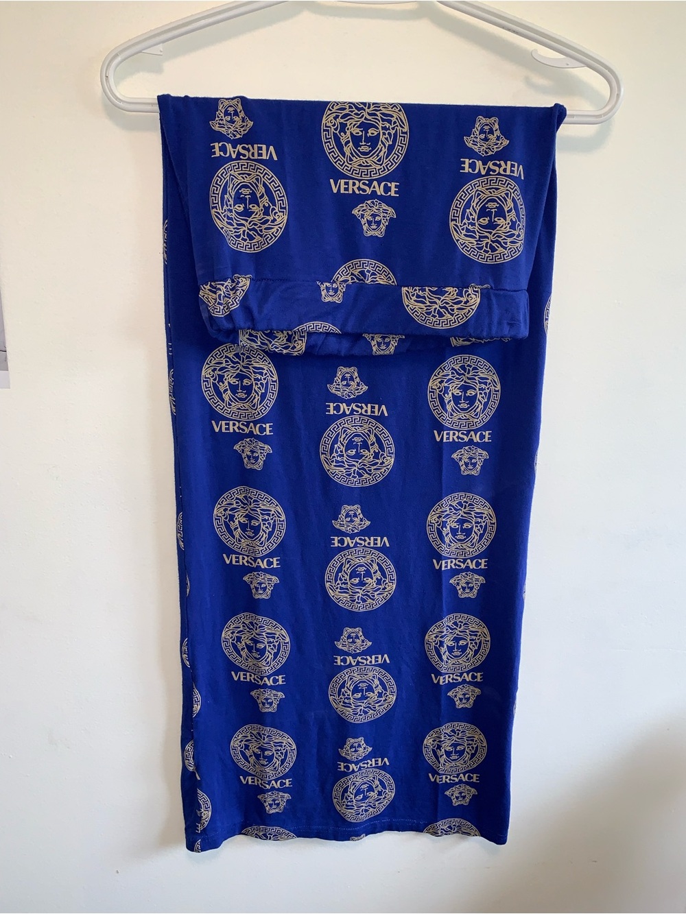 Versace Royal Blue and Gold Medusa Logo Silk Skirt